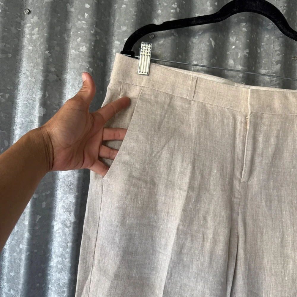 Banana Republic Avery Linen Pants Womens 8 Beige Straight Leg Trousers Neutral